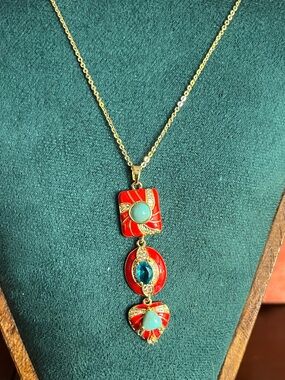 Adina Eden Red Pendant Necklace with Turquoise and Blue Accents